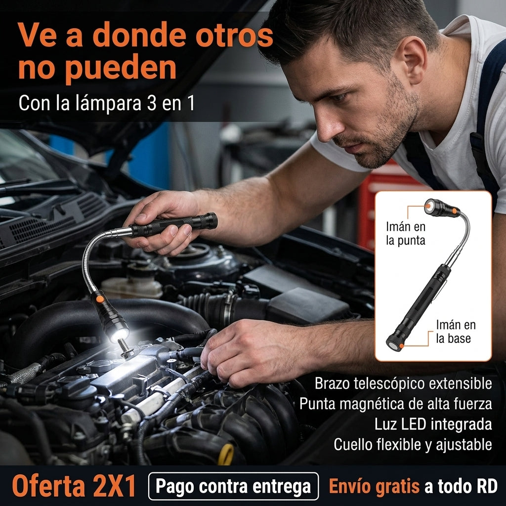 🔦 Lámpara Magnética 3 en 1 – Llega Donde Tus Manos No Pueden | Oferta 2X1